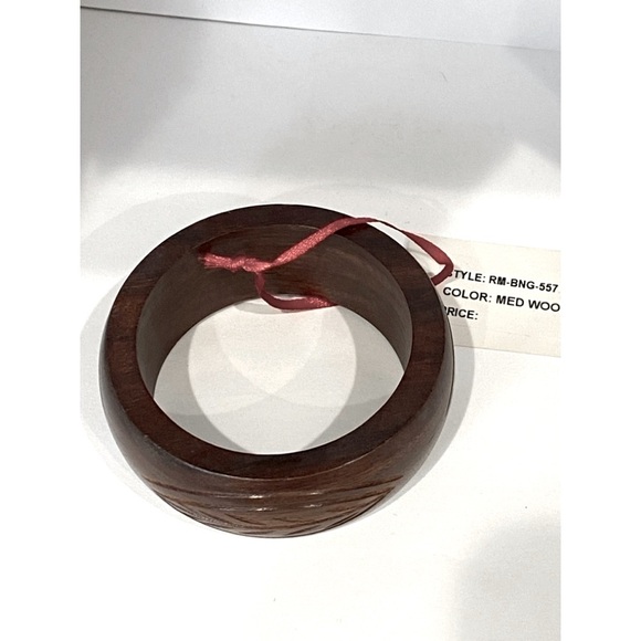 Sir Alistair Rae Wooden Handcarved Bangle Bracelet Brown NWT - leaf pattern - Picture 4 of 5